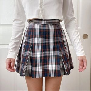Vintage blue/red check plaid pleated uniform mini skirt